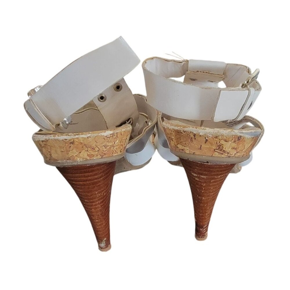BCBG Olives White Gladiator Style High Heel Sandals With Rhinestone Accents & Co - Picture 5 of 9